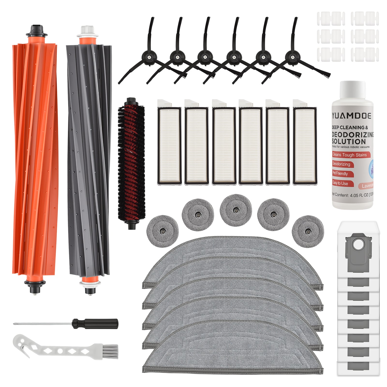 41 PCS Accessories Kit for Roborock S8 Max/MaxV Ultra Robot Vacuum,1 Set of Main Brush,1 Cleaning Brush,6 Side Brushes,8 Dust Bags,6 HEPA Filters,5 Mop Cloths Set,1 Solution Trial Pack, 1 Tool Kit
