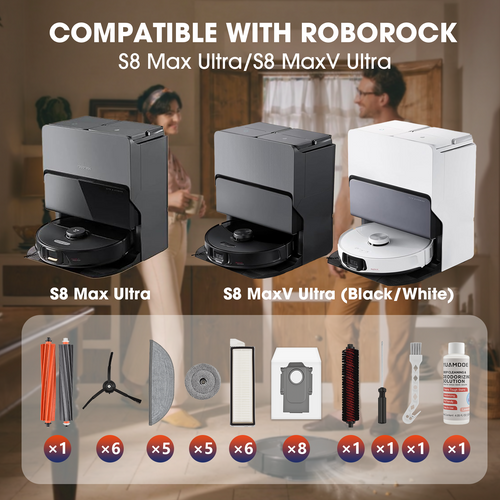 41 PCS Accessories Kit for Roborock S8 Max/MaxV Ultra Robot Vacuum,1 Set of Main Brush,1 Cleaning Brush,6 Side Brushes,8 Dust Bags,6 HEPA Filters,5 Mop Cloths Set,1 Solution Trial Pack, 1 Tool Kit