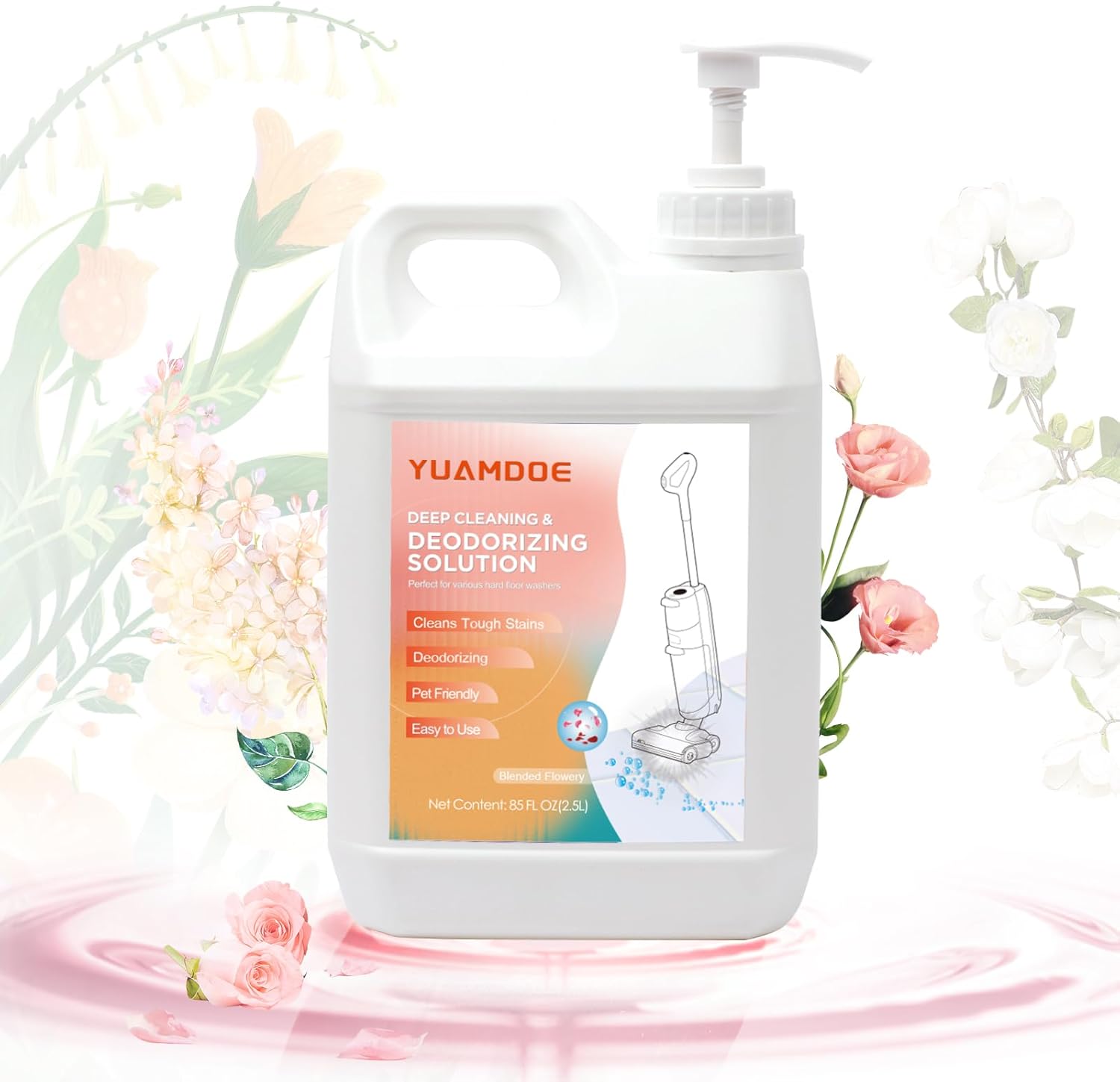 Deep Cleaning&Deodorizing Solution, 85FL OZ/2.5L, Designed for Tineco, Compatible with Tineco Floor One, iFloor Series, Roborock S8&S7 Serires,Q Revo, Q Series, Blended Flowery