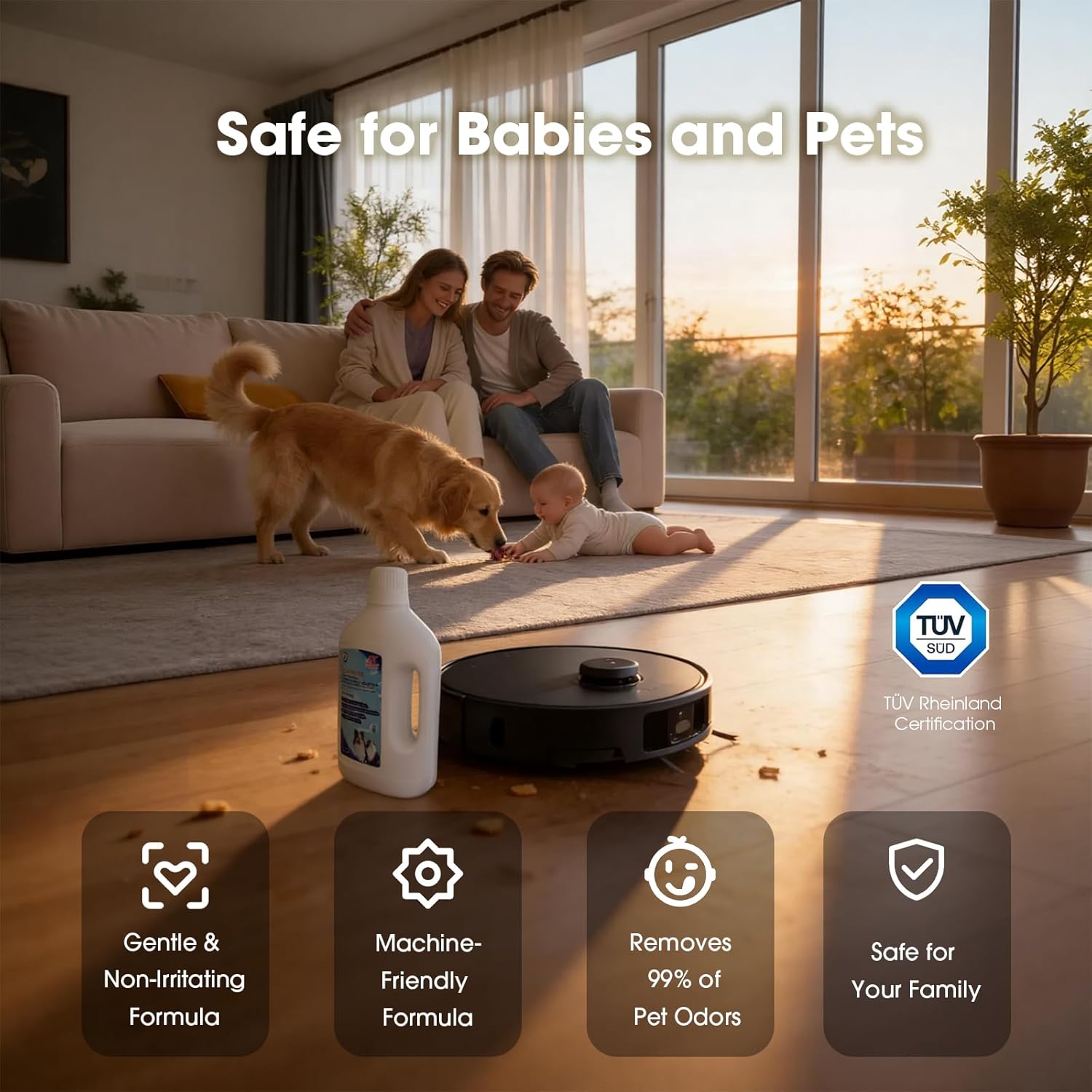 Deep Cleaning&Deodorizing Solution, Compatible with ECOVACS, Tineco, roborock, DREAME, Eufy Floor Washers&Robotic Vacuum Cleaners, TÜV Rheinland Certification, Pet Friendly